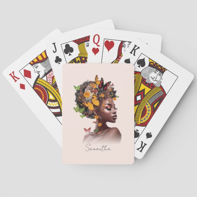 Melanin Magic: Afro Hair and Colourful Butterfly Playing Cards (Back)