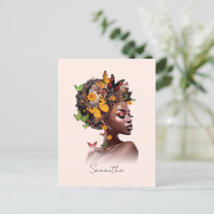 Melanin Magic: Afro Hair and Colourful Butterfly Postcard