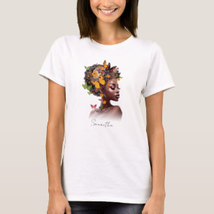 Melanin Magic: Afro Hair and Colourful Butterfly T-Shirt