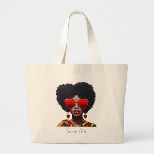 Melanin Magic: Black Queen Rocking Heart Shades Large Tote Bag