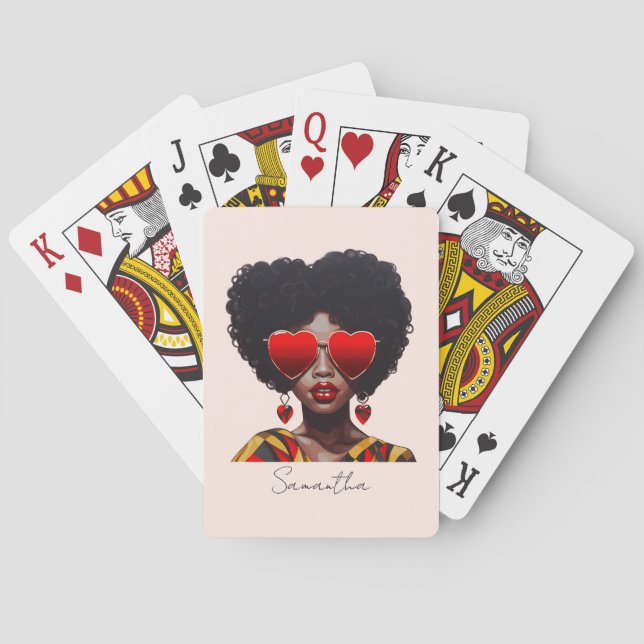 Melanin Magic: Black Queen Rocking Heart Shades Playing Cards (Back)