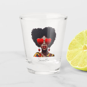 Melanin Magic: Black Queen Rocking Heart Shades Shot Glass