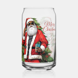 Melanin Merry Christmas 16 oz Can-Shaped Glass
