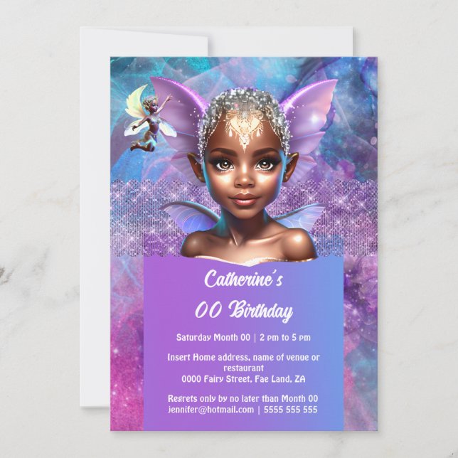 Melanin pixie fairy wings pretty girl princess  invitation (Front)