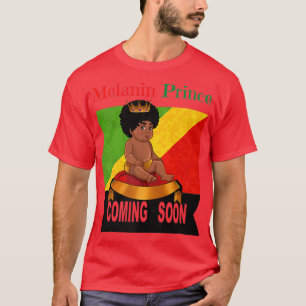 Melanin Prince Coming Soon Mom Dad Gender Reveal B T-Shirt