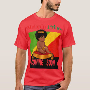 Melanin Prince Coming Soon Mom Dad Gender Reveal B T-Shirt