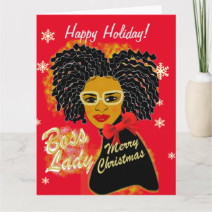 Melanin Queen Afro Boss Lady Merry Christmas Card