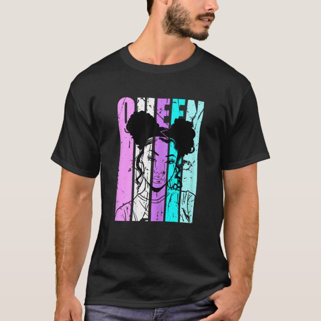 Melanin Queen Afro Puffs Hair Womens Black Empower T-Shirt (Front)