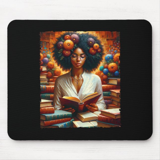Melanin Queen Afro Womeneducated Reading Book Blac Mouse Mat (Front)