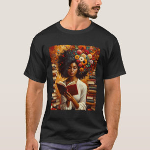 Melanin Queen Afro Womeneducated Reading Book Blac T-Shirt