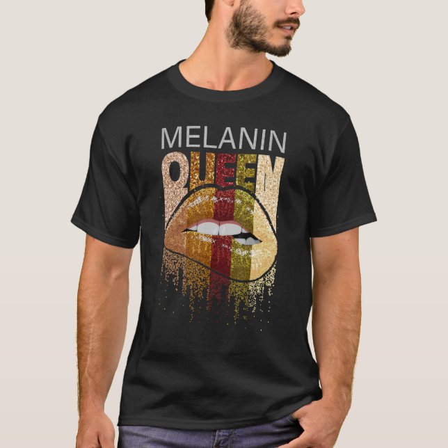 Melanin Queen Pride Afro Brown Lip Black History M T-Shirt (Front)