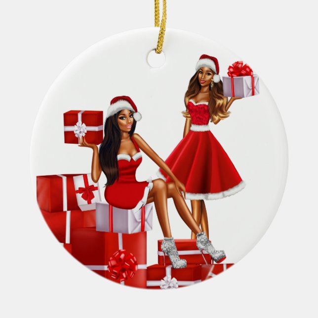 Melanin Sista Black Girl Magic Brown Skin Girls Ceramic Tree Decoration (Front)