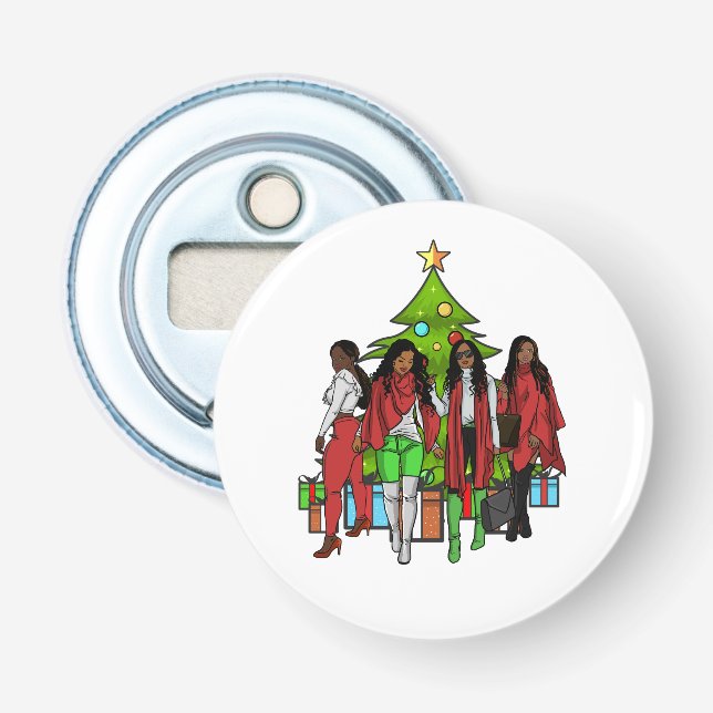 Melanin Sistas Christmas Tree Friendsgiving Sista  Bottle Opener (Front)