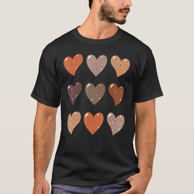 Melanin Skin Tone Hearts, Be Kind, Black History M T-Shirt (Front)