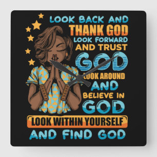 Melanin woman praying sista black queen brown skin square wall clock