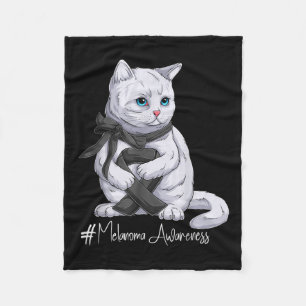 Melanoma Awareness Month Black Ribbon Cat Fleece Blanket
