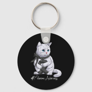 Melanoma Awareness Month Black Ribbon Cat Key Ring