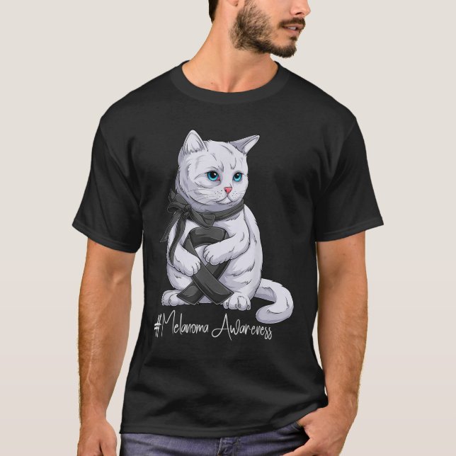 Melanoma Awareness Month Black Ribbon Cat  T-Shirt (Front)