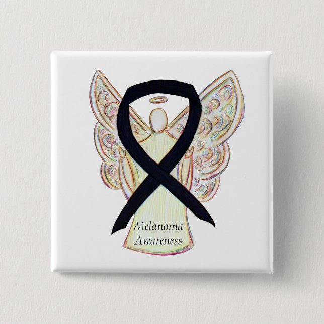 Melanoma Awareness Ribbon Angel Custom Pin (Front)
