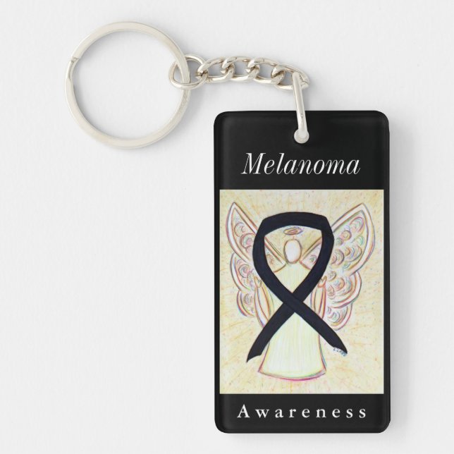 Melanoma Cancer Awareness Ribbon Angel Keychain (Front)