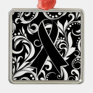 Melanoma Cancer Ribbon Deco Noir Metal Tree Decoration