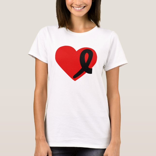 Melanoma Cancer t-shirt Heart and Black Ribbon (Front)