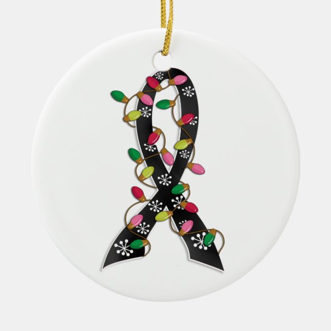 Melanoma Christmas Lights Ribbon Ceramic Tree Decoration (Front)