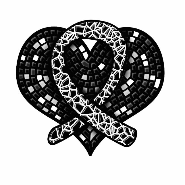 Melanoma Mosaic Heart Ribbon Sculpture Standing Photo Sculpture (Front)