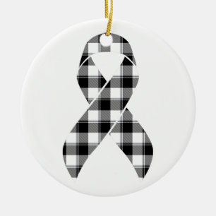 Melanoma Skin Cancer Awareness Plaid Black Ribbon  Ceramic Tree Decoration