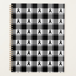 Melanoma Skin Cancer Awareness Plaid Black Ribbon Planner