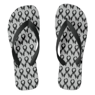 Melanoma   Skin Cancer - Black Ribbon Flip Flops