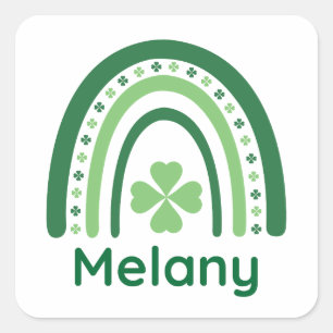 Melany Name Clover Boho Rainbow Square Sticker