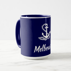 Melbourne Anchor - Maritime Style Blue And White Mug