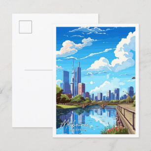 Melbourne Aussie Art vintage travel illustration Postcard