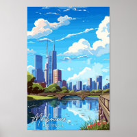 Melbourne Aussie Art vintage travel illustration