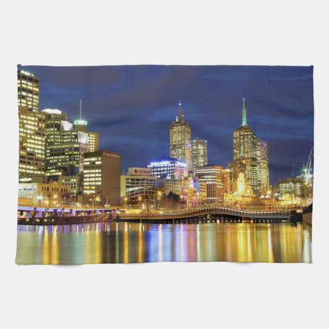 Melbourne, Australia. A nighttime view of the 2 Tea Towel (Horizontal)