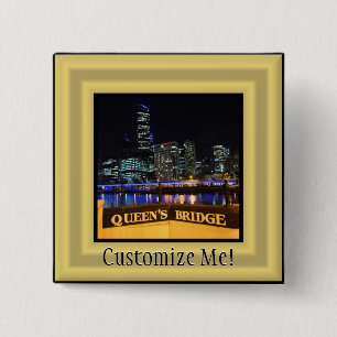 Melbourne Australia CBD Lights over Queen's Bridge 15 Cm Square Badge