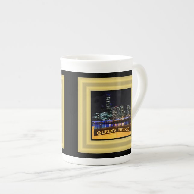 Melbourne Australia CBD Lights over Queen's Bridge Bone China Mug (Front Right)