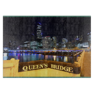 Melbourne Australia CBD Lights over Queen's Bridge Cutting Board