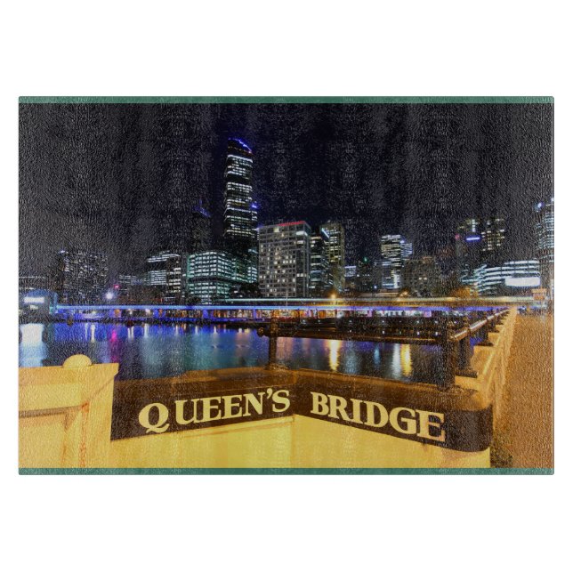 Melbourne Australia CBD Lights over Queen's Bridge Cutting Board (Front)