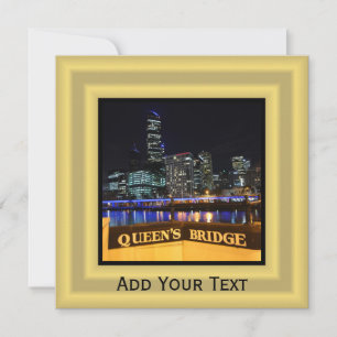 Melbourne Australia CBD Lights over Queen's Bridge Invitation
