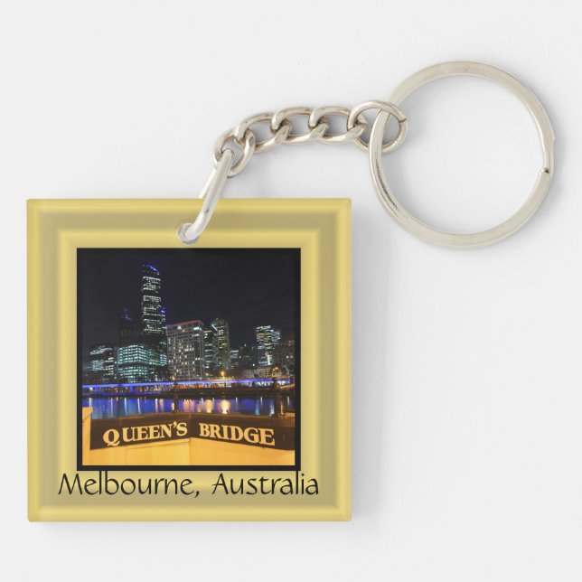 Melbourne Australia CBD Lights over Queen's Bridge Key Ring (Back)