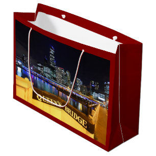 Melbourne Australia CBD Lights over Queen's Bridge Large Gift Bag
