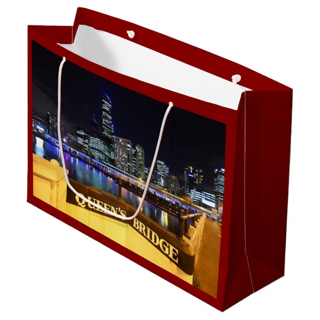 Melbourne Australia CBD Lights over Queen's Bridge Large Gift Bag (Front Angled)