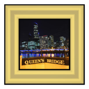 Melbourne Australia CBD Lights over Queen's Bridge Photo Print