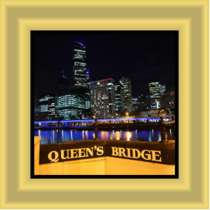 Melbourne Australia CBD Lights over Queen's Bridge Photo Sculpture Magnet