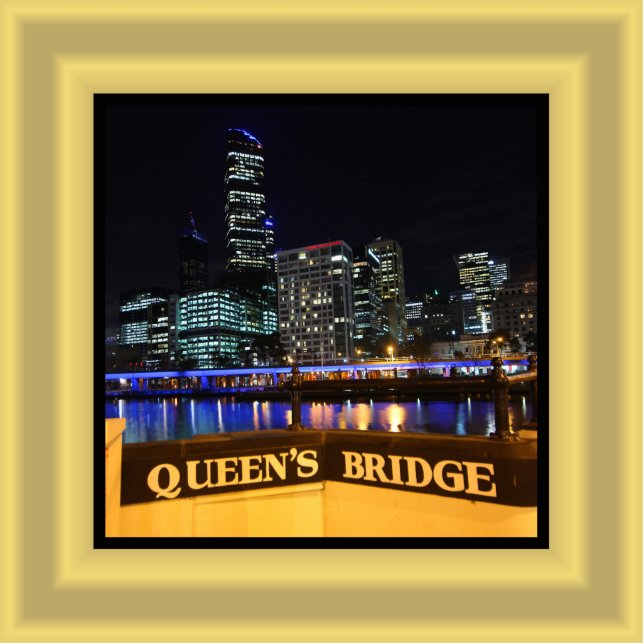 Melbourne Australia CBD Lights over Queen's Bridge Photo Sculpture Magnet (Front)
