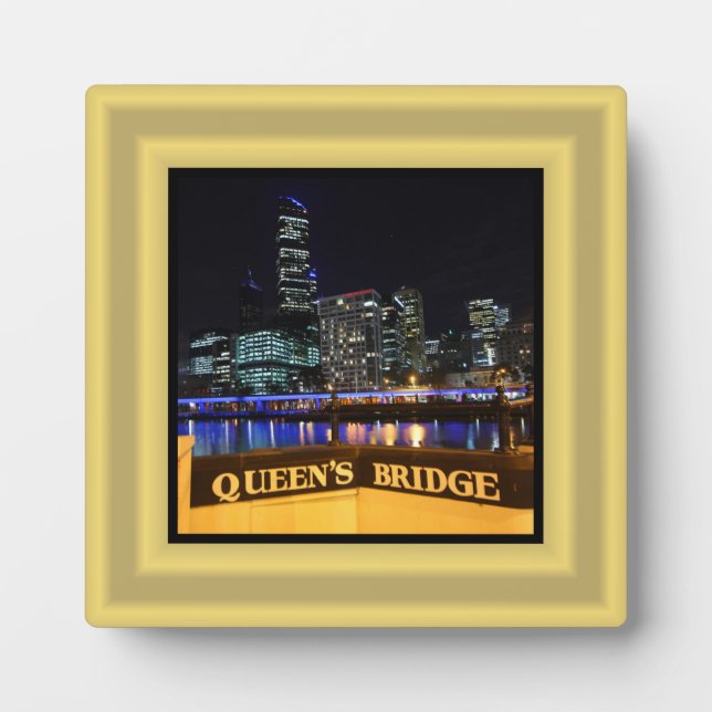 Melbourne Australia CBD Lights over Queen's Bridge Plaque (Front)
