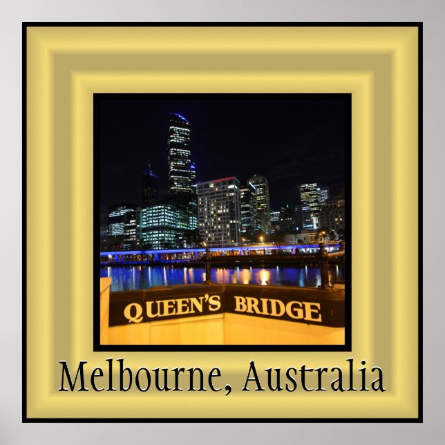 Melbourne Australia CBD Lights over Queen's Bridge Poster (Front)