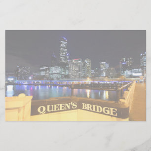 Melbourne Australia CBD Lights over Queen's Bridge Stationery